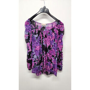 Rebecca Taylor Women's Ruffled Long Sleeve Watercolor Floral Sheer Blouse, Size8